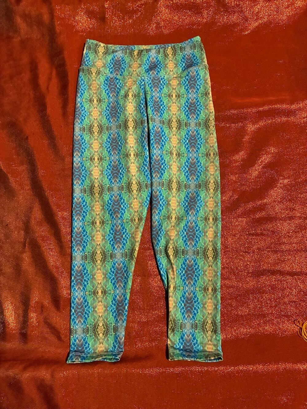 Balance Fitwear Leggings Womens One Size Blue Green Print Stretch Activewear